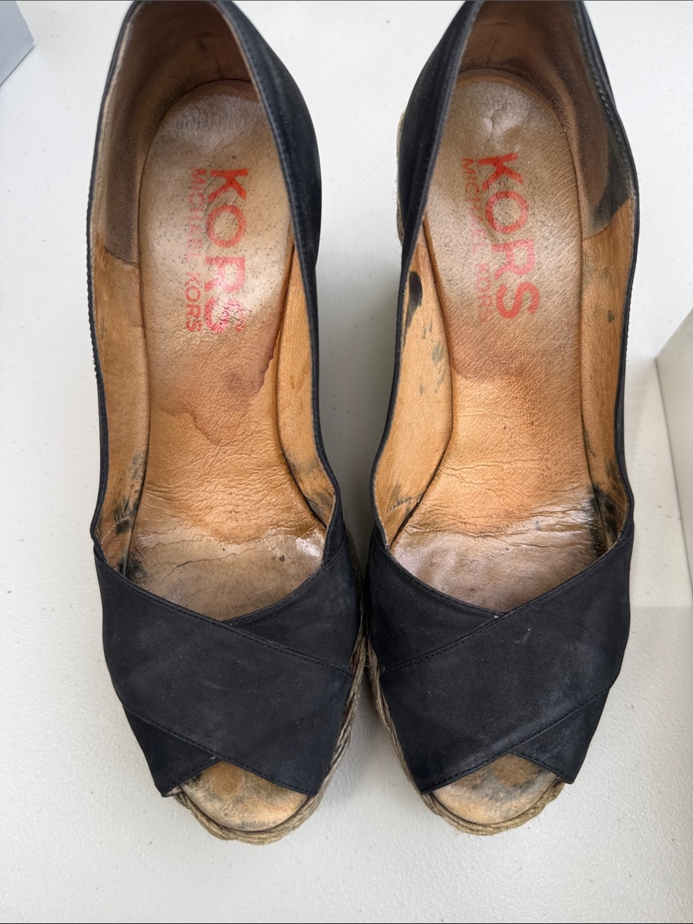Michael Kors Black Suede Peep-Toe Espadrille Wedges